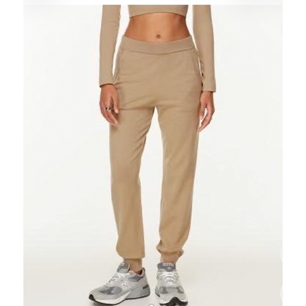 Aritzia Babaton Rodin Knit Joggers Olive Beige High Waisted Sweatpants Small NEW